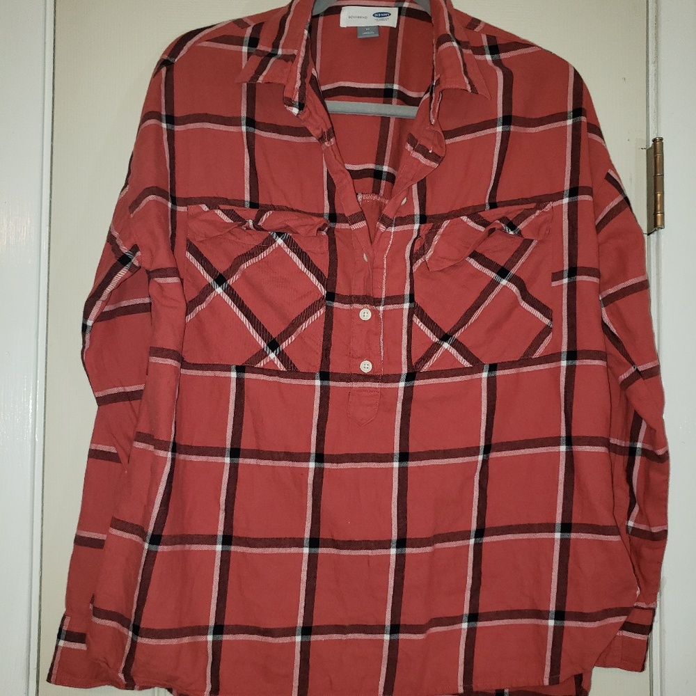 Old Navy Womans Plaid Shirt BOYFRIEND Fit Size M